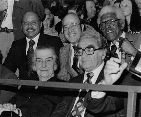 Feb. 1976: Former Israeli Prime Minister Golda Meir at the World Conference on Soviet Jewry, held in Brussels