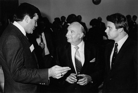Washington, D.C., 1983 -- (L-R) Rep. William Coyne (D-Pa.), co-chairman of the 97th Congressional Class for Soviet Jewry, Rabbi David Hill, National Conference on Soviet Jewry Vice Chairman, and Rep. Christophery Smith (R-N.J.), co-chairman of the 97th Congressional Class for Soviet Jewry, at a recent inaugural Reception and Briefing of the 98th Congressional Class for Soviet Jewry. Reps. Coyne and Smith received awards for their continuous efforts on behalf of Soviet Jews. The event, coordinated by the NCSJ, was attended by newly-elected members of the House and NCSJ Executive Committee members. The Congressional Class for Soviet Jewry is organized in association with the NCSJ to help facilitate Congressional involvement on behalf of the Jewish minority in the USSR. It includes 77 Members of Congress, out of 80 newly elected to the House of Representatives.