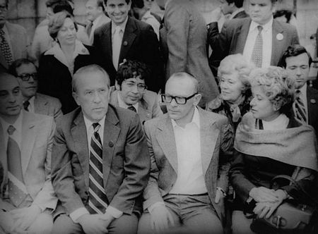 Apr. 1979: Sen. Henry M. "Scoop" Jackson (D-WA), second from left, at a Solidarity Day rally in New York City.