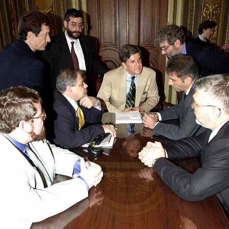 May 2001: Sen. Gordon Smith (R-OR) meets with NCSJ Executive Director Mark B. Levin and member of the Russian Jewish Congress.