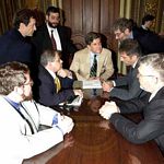 May 2001: Sen. Gordon Smith (R-OR) meets with NCSJ Executive Director Mark B. Levin and member of the Russian Jewish Congress.